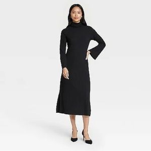 Women's Bell Long Sleeve Sweater Dress  - Who What Wear Black L